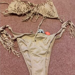 Fringe Bikini Set in Tan